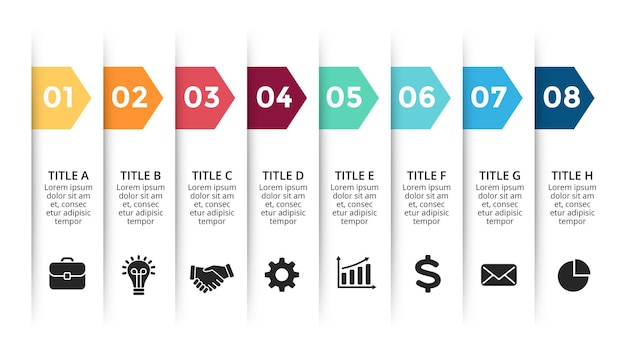 Frecce Banner timeline Modello di diapositiva infografica Da elemento Web di presentazione a grafica di stampa