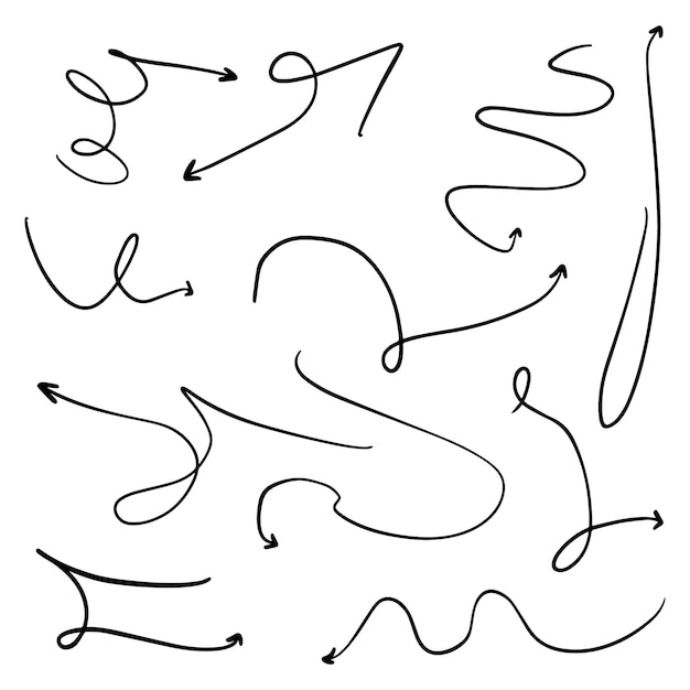Frecce di direzione Doodle impostate lineari