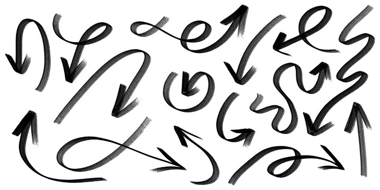 Frecce disegnate a mano isolate su bianco