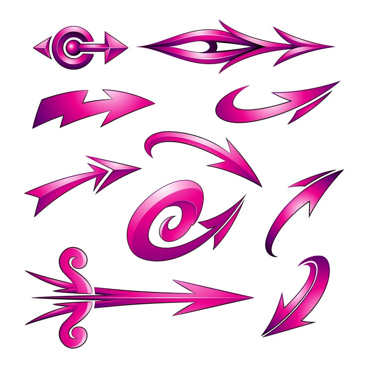 Vettore frecce magenta curvy a forma di varie