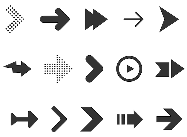 Frecce nere impostate isolate su sfondo bianco Collezione per il web design e l'interfaccia