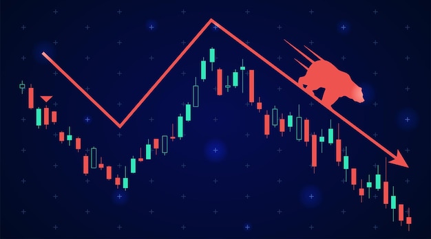 Freccia che cade Mercato ribassista che analizza le attività di trading di investimento del mercato azionario di finanza forex