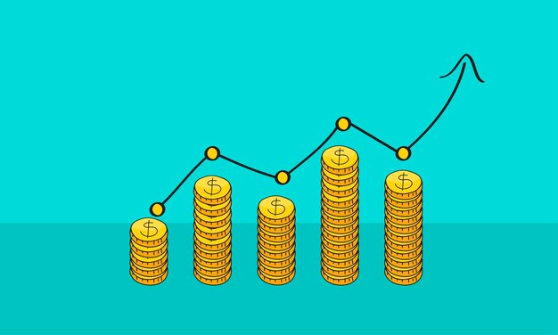 Freccia del grafico delle monete impilate Investimento e concetto di crescita dei guadagni