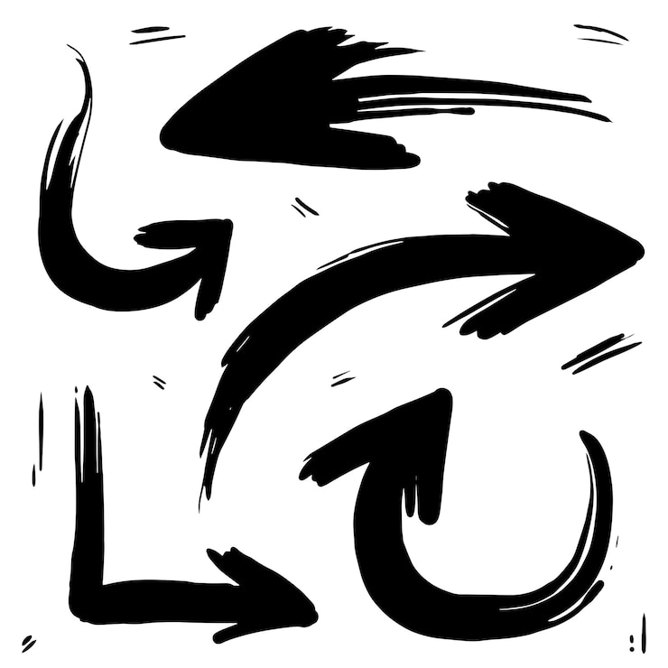 Vettore freccia disegnata a mano in stile linea doodle astratto nell'illustrazione vettoriale