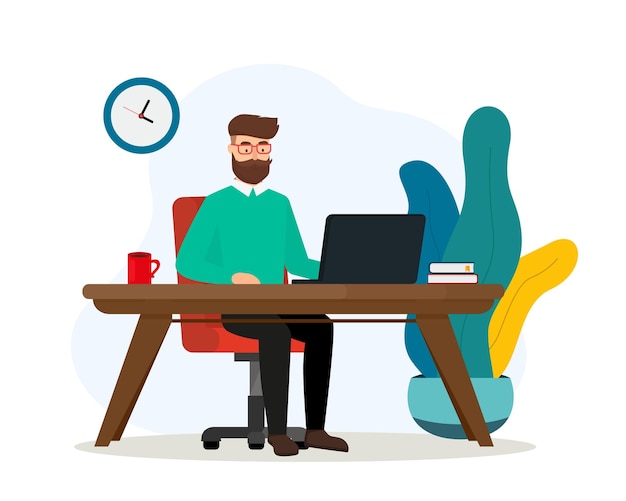 Freelancer lavora con il laptop a casa Illustrazione del concetto di freelance Stile piatto EPS 10