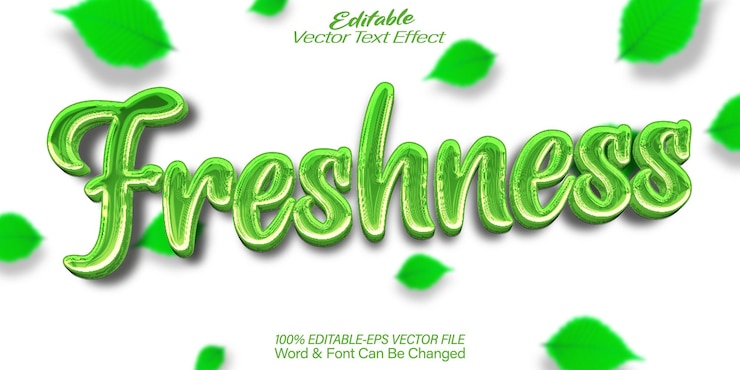 Vettore freschezza effetto di testo vettoriale modificabile alfabeto verde menta pulita morbida