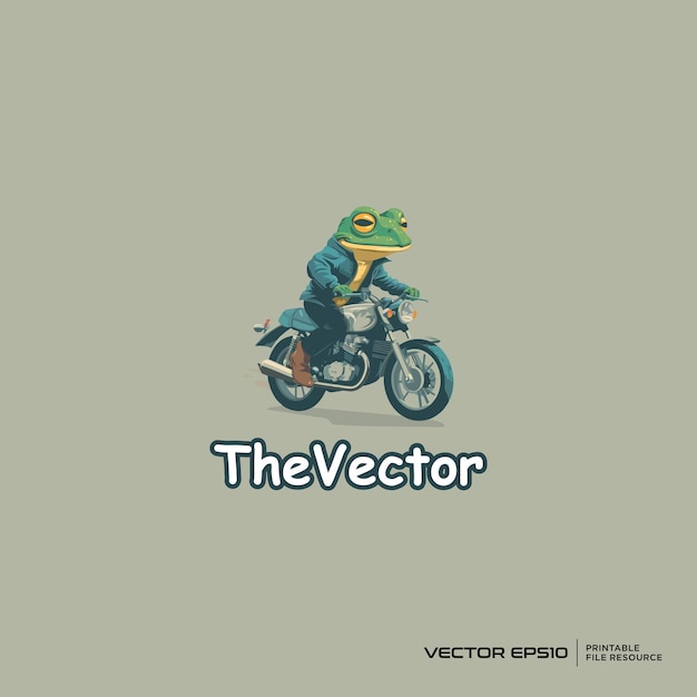 Frog riding motorcycle mascot vector logo personaggio illustrazione di cartoni animati eps10