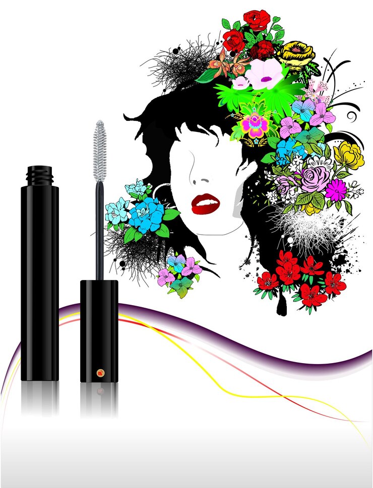 Vettore fronte floreale della donna con l'immagine del mascara vector
