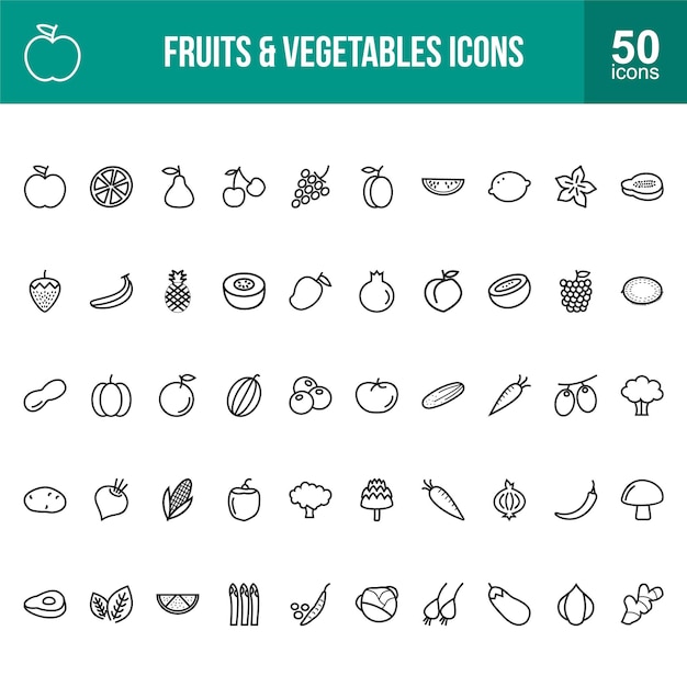 Fruits Vegetables Line Icon per progetti alimentari e agricoli sani