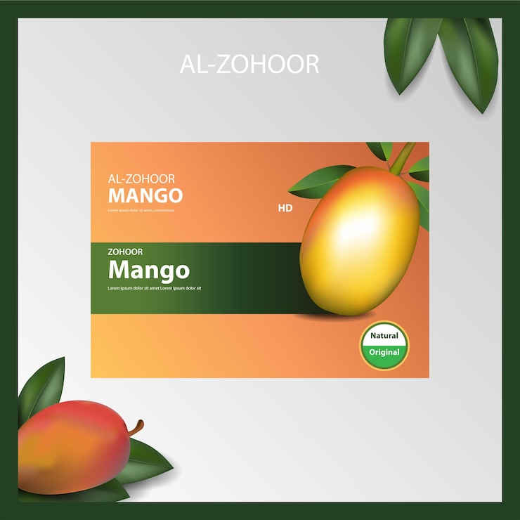 Vettore frutta di mango quadrata modello di scheda di carta d'identificazione vettore di progettazione di sfondo con modello di frutto di mango