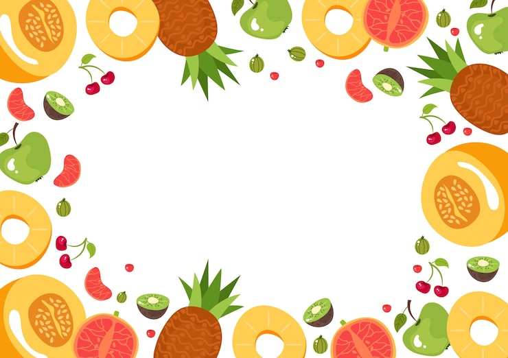 Vettore frutta esotica estiva cornice confine banner copertina concetto vegetariano cibo sano decorazione tropicale
