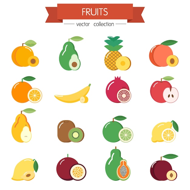 Frutta icone di linea sottile minime impostate con forme colorate elementi di progettazione di illustrazione vettoriale