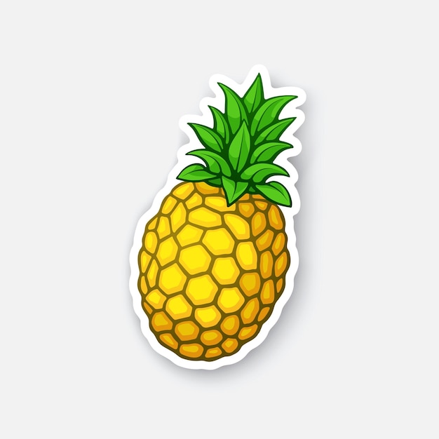 Frutta tropicale fresca ananas Cibo vegetariano sano Adesivo fumetto Illustrazione vettoriale