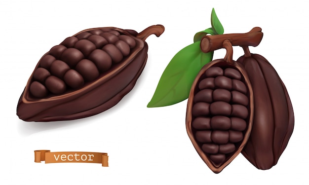 Frutti Di Cacao. Baccelli di cacao. 3D realistico