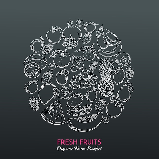 Frutti disegnati a mano per il mercato degli agricoltori