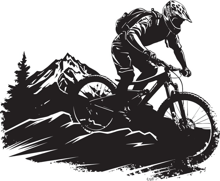 Vettore fuel your passion mountain biker logo design scopri sentieri nascosti off road emblema del ciclista