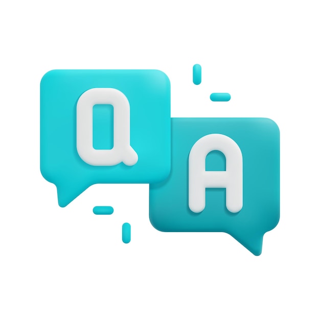 fumetto 3d con q e un vettore di icone di lettere isolato su sfondo bianco concetto di domande e risposte online 3d Cartoon stile minimo 3d faq chat icona vettore render illustrazione