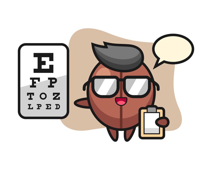 Vettore fumetto del chicco di caffè come oftalmologia