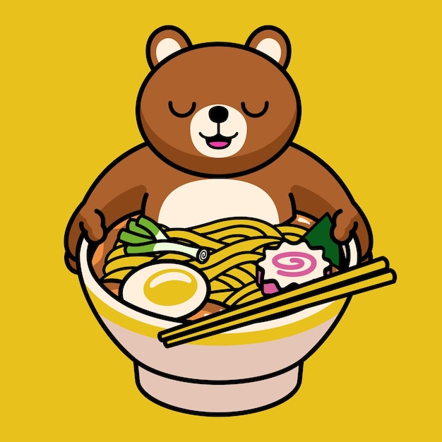 Fumetto dell'orso della mascotte della tagliatella di ramen