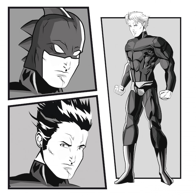 Fumetto dell&#39;uomo del supereroe con l&#39;icona uniforme