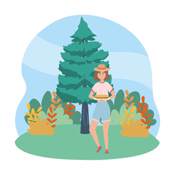 Vettore fumetto della donna che ha picnic