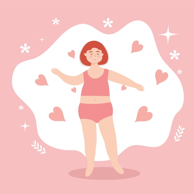 Fumetto della donna con capelli rossi e cuori in biancheria intima