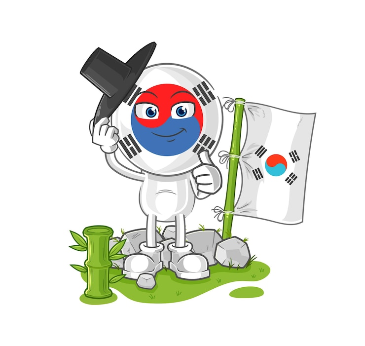 Vettore fumetto della testa della corea del sud che pensa duro personaggio dei cartoni animati di vettore