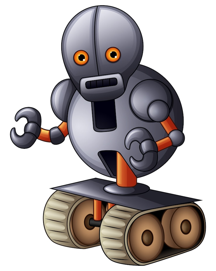 Vettore fumetto grigio del robot isolato su fondo bianco
