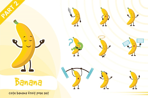 Fumetto Illustrazione Di Carino Banana Fruit Set