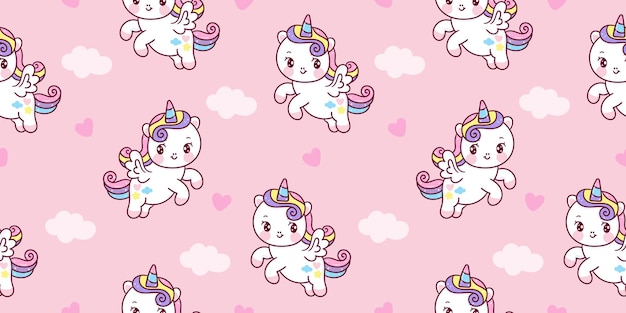 Fumetto senza cuciture del pegaso dell'unicorno del modello sull'animale di kawaii del cielo