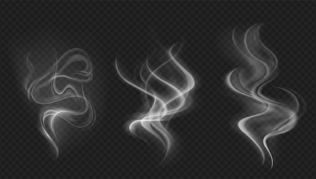 Fumo vettore raccolta isolato sfondo trasparente Set di onde di vapore di fumo bianco realistico da coffeetesigarettes cibo caldo Effetto nebbia e nebbia
