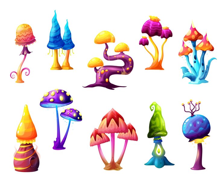 Vettore funghi magici di vettore dei funghi del fumetto di fantasia di fata