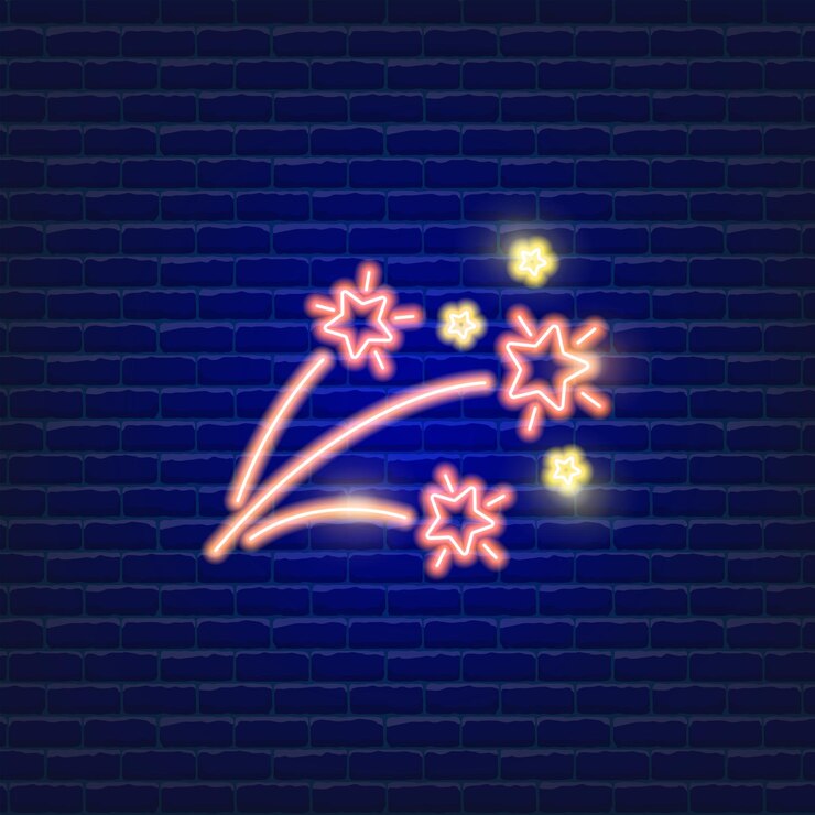 Vettore fuochi d'artificio insegna al neon concetto di vacanza illustrazione vettoriale per il design