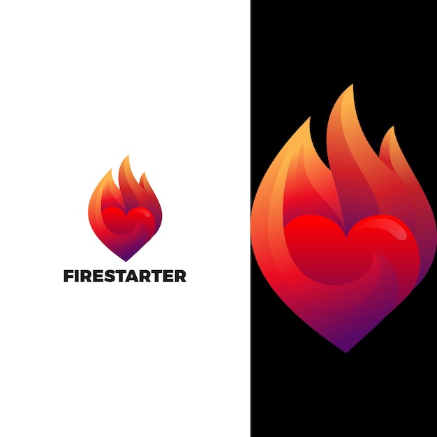 Fuoco con ispirazioni per il design del logo del simbolo del cuore