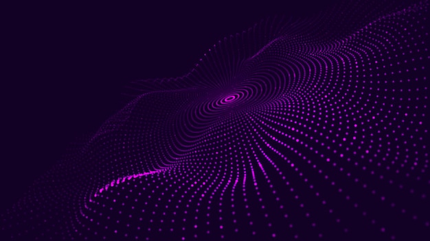 Futuristica ondata circolare in movimento Sfondi digitali con particelle luminose in movimento Visualizzazione di grandi dati Illustrazione vettoriale