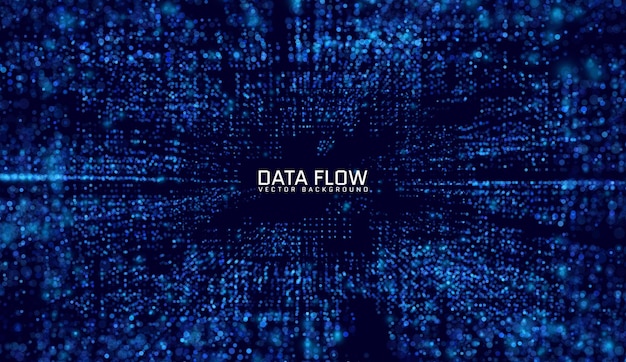 Futuristico tunnel quadrato 3D con griglia di big data vibrante su sfondo blu