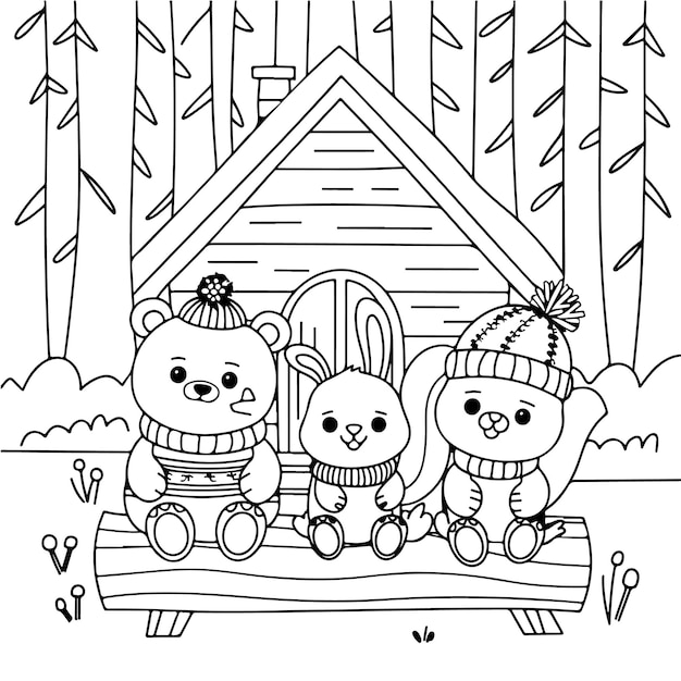 Fuzzy Hygge Pagine da colorare carine e accoglienti Animali adorabili Personaggi Fuzzy Friend Libro da colorare