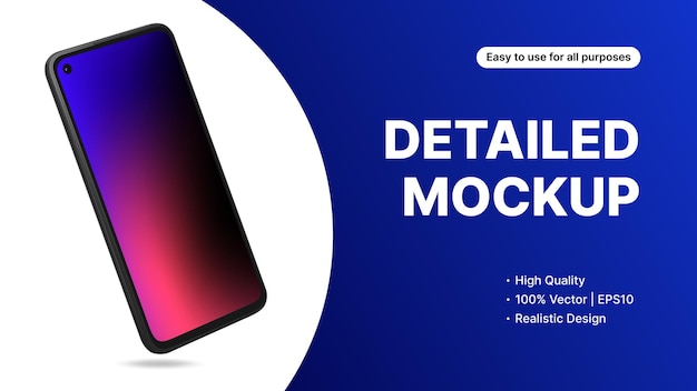 Gadget con schermo vuoto per app, interfaccia utente, tecnologia, design, pubblicità, presentazione. Mockup dettagliato dello smartphone in posizione ruotata. Illustrazione vettoriale