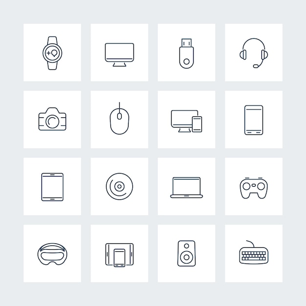 Gadget moderni icone lineari pack illustrazione vettoriale