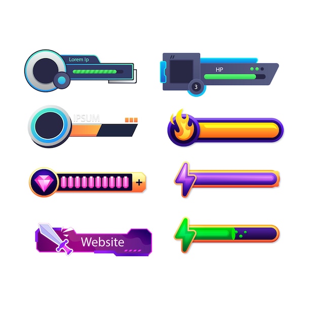 Game bar salute UI asset per video game indicatore di energia per mobile web e desktop pozione e lui