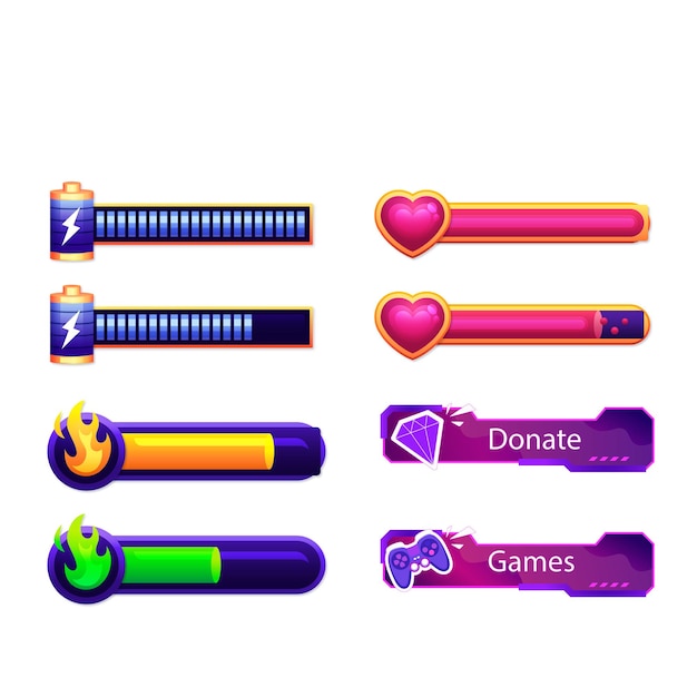 Game bar salute UI asset per video game indicatore di energia per mobile web e desktop pozione e lui