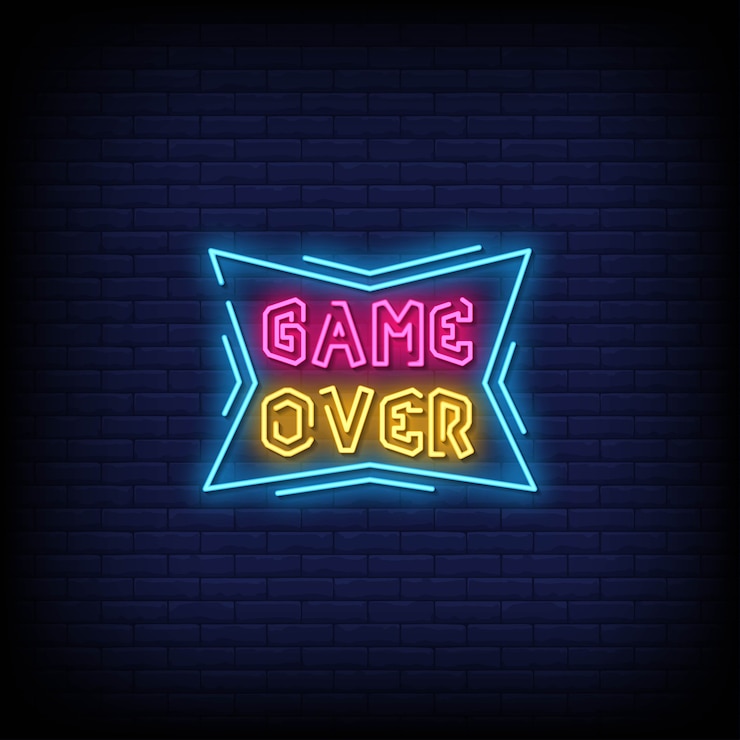 Vettore game over insegne al neon in stile testo