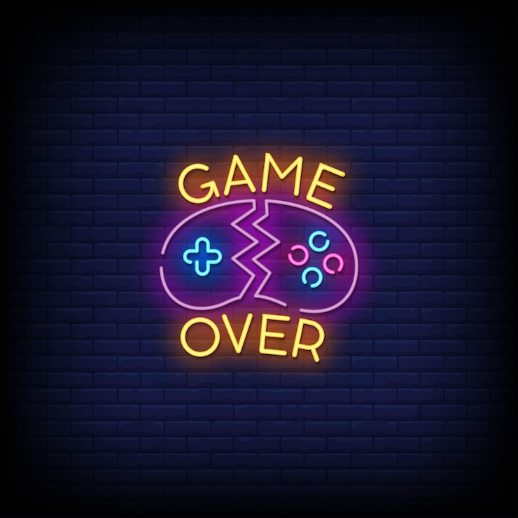 Vettore game over insegne al neon in stile testo