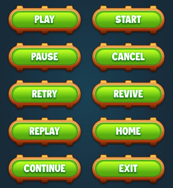 Game ui set di pulsanti verdi con effetto di testo modificabile gui per costruire giochi 2d kit di pulsanti di gioco