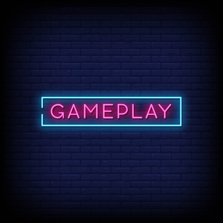 Vettore gameplay neon signs style text 