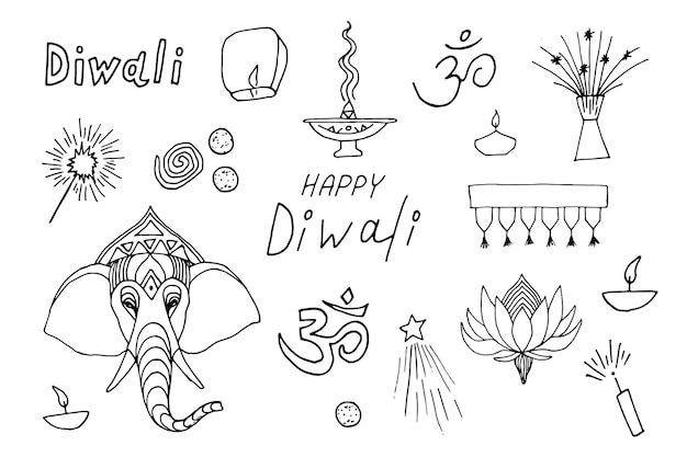 Ganesha doodling stile Happy Diwali Vector illustrazione del signore indù della saggezza