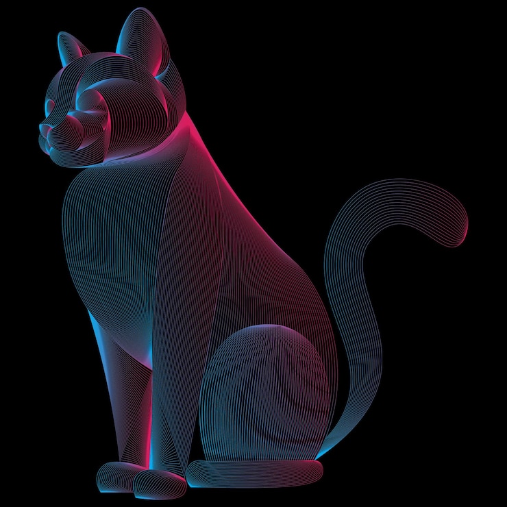 Vettore gatto a linea con un rosso e blu