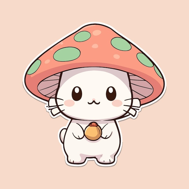 Gatto adesivo con un adorabile vestito a funghi
