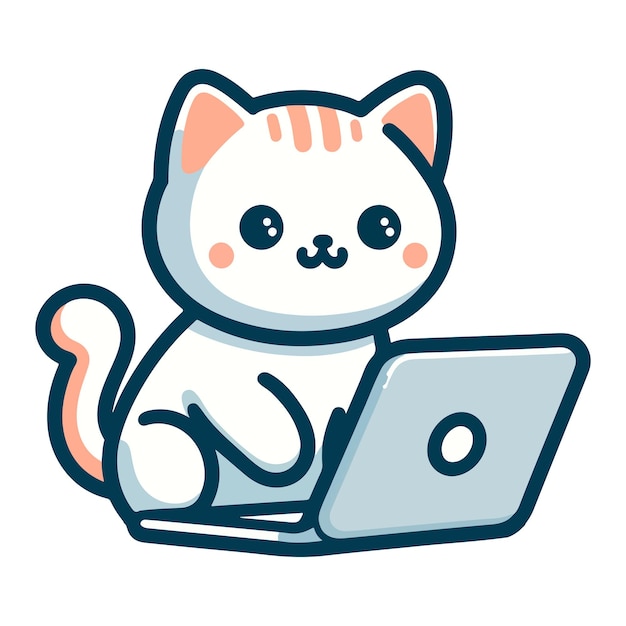gatto carino che guarda l'icona del portatile personaggio generato dall'AI