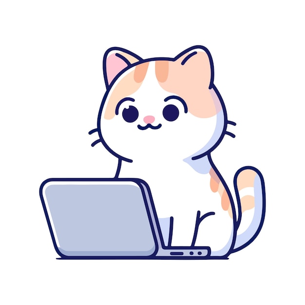 gatto carino che guarda l'icona del portatile personaggio generato dall'AI